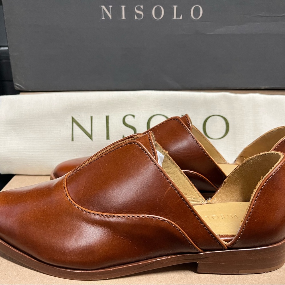 NISOLO Emma d’Orsay Oxford Flats Brandy Brown Size 6 Leather NEW IN BOX Shoes